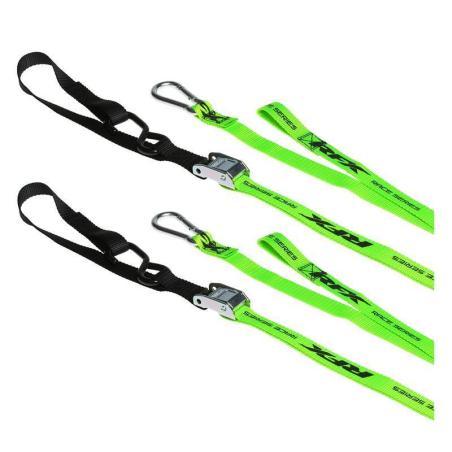 RFX FXTD3000055HV : Correas de amarre RFX Race Series 1.0 (Hi-Viz/negro) con bucle adicional y clip de mosquetón