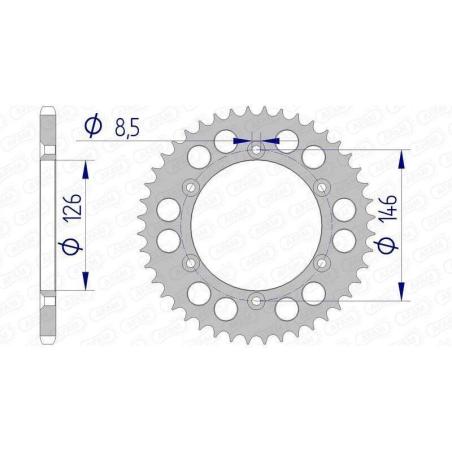 AFAM 15203N-44 : Corona AFAM aluminio 15203 - Paso 520