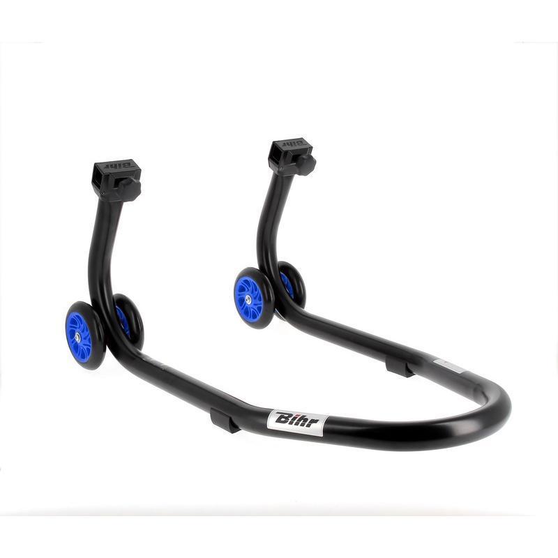 BIHR  : Caballete delantero BIHR Home Track color negro mate y ruedas azules