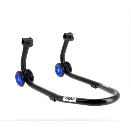 BIHR  : Caballete delantero BIHR Home Track color negro mate y ruedas azules