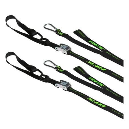RFX FXTD3000055LE : Correas de amarre RFX Race Series 1.0 (negro/Hi-Viz LE) con bucle adicional y clip de mosquetón