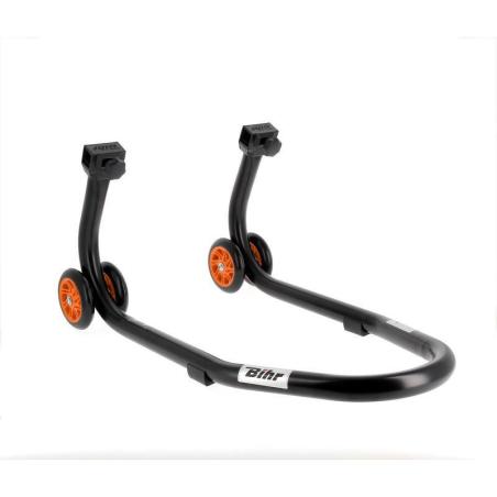 BIHR  : Caballete delantero BIHR Home Track color negro mate y ruedas naranjas
