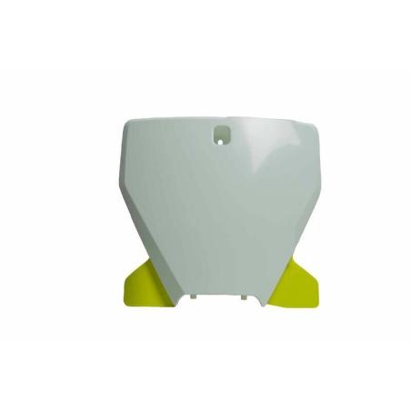 RACETECH R-TBHSQBNGQ19 : Portanúmeros delantero RACETECH Blanco / Amarillo Husqvarna TC / FC