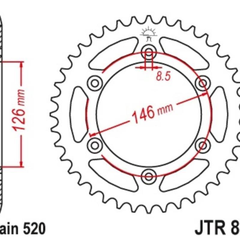 JT SPROCKETS JTR808.50SC : Corona JT 808 de acero con 50 dientes paso 520 autolimpiable