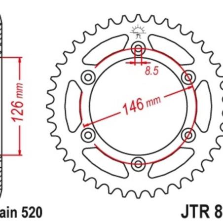 JT SPROCKETS JTR808.50SC : Corona JT 808 de acero con 50 dientes paso 520 autolimpiable