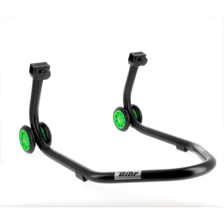 BIHR  : Caballete trasero BIHR Home Track soporte en V" color negro mate y ruedas verdes"