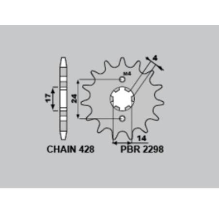 PBR 2298 14 18NC : Piñón PBR acero estándar 2298 - 428