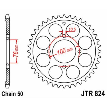 JT SPROCKETS JTR824.46 : Corona JT 824 de acero con 46 dientes
