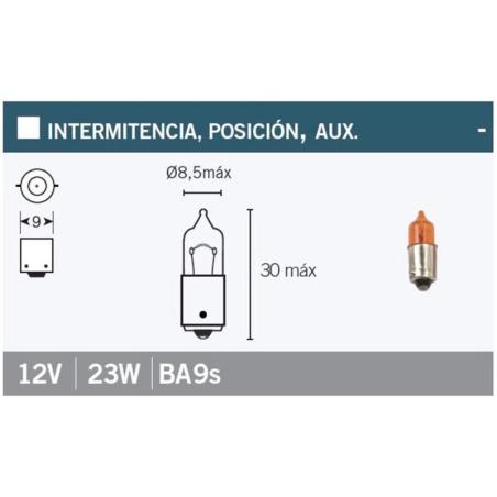 V PARTS G-0100R : Caja de 10 lámparas bayoneta 9 mm 12Vx23W. Naranja