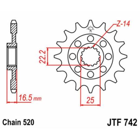 JT SPROCKETS JTF742.15 : Piñón JT SPROCKETS acero estándar 742 - Paso 520