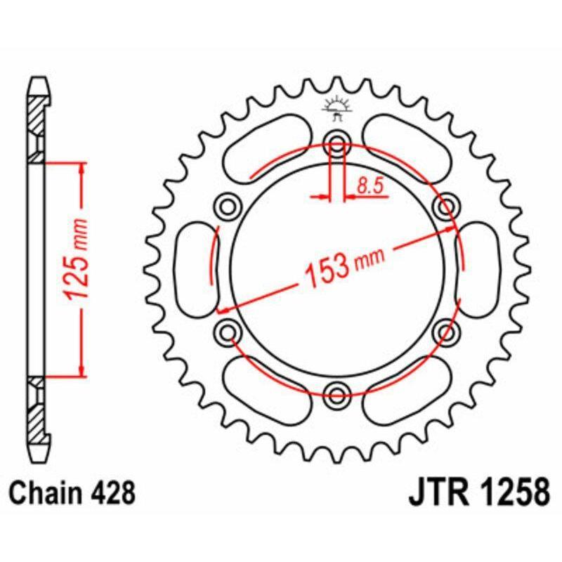 JT SPROCKETS JTR1258.54 : Corona JT SPROCKETS acero estándar 1258 - Paso 428