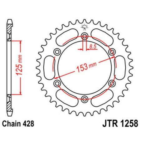 JT SPROCKETS JTR1258.54 : Corona JT SPROCKETS acero estándar 1258 - Paso 428