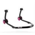 BIHR  : Caballete trasero BIHR Home Track soporte en L" color negro mate y ruedas rosas"