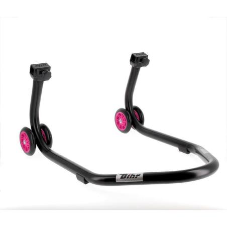 BIHR  : Caballete trasero BIHR Home Track soporte en L" color negro mate y ruedas rosas"
