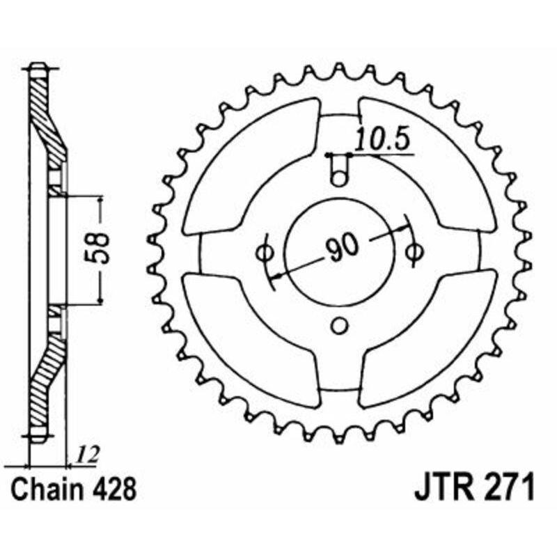 JT SPROCKETS JTR271.50 : Corona JT SPROCKETS acero estándar 271 - Paso 428