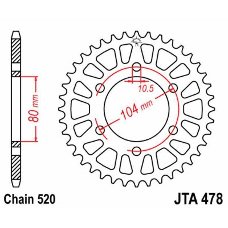 JT SPROCKETS JTA478.46 : Corona JT 478 de aluminio con 46 dientes