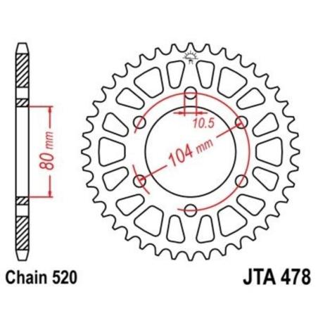 JT SPROCKETS JTA478.47 : Corona JT 478 de aluminio con 47 dientes