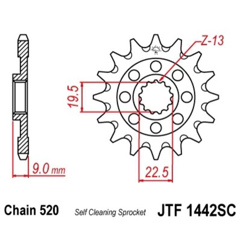 JT SPROCKETS JTF1442.14SC : Piñon JT 1442SC autolimpiable de acero con 14 dientes