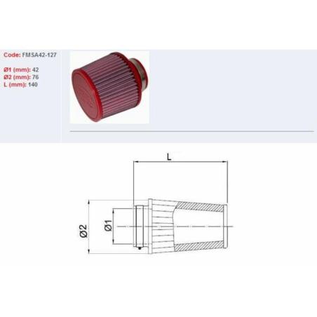 BMC FMSA42-127 : Filtro de aire BMC universal cónico Ø42mm x 127mm FMSA42-127