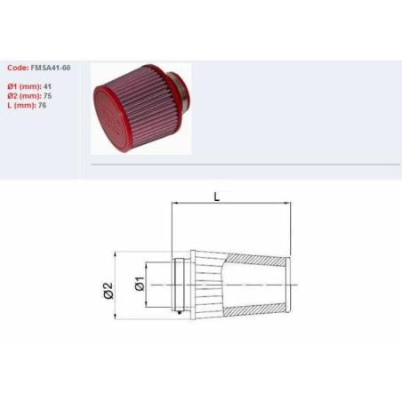 BMC FMSA41-60 : Filtro de aire BMC universal cónico Ø41mm x 60mm