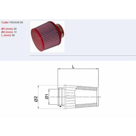 BMC FMSA50-85 : Filtro de aire BMC universal cónico Ø50mm x 85mm