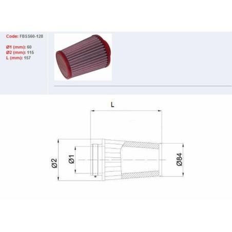 BMC FBSS60-128 : Filtro de aire BMC universal cónico Ø60mm x 128mm
