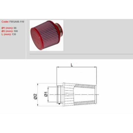 BMC FMSA66-110 : Filtro de aire BMC universal cónico Ø66mm x 110mm