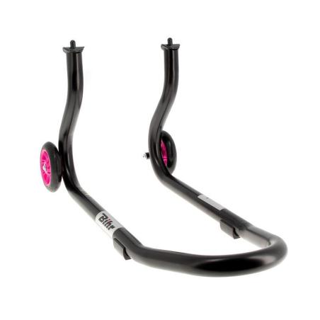 BIHR  : Caballete delantero BIHR Home Track color negro mate y ruedas rosas