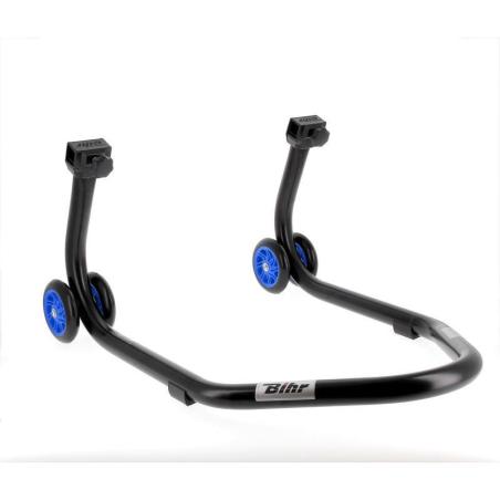 BIHR  : Caballete trasero BIHR Home Track soporte en L" color negro mate y ruedas azules"