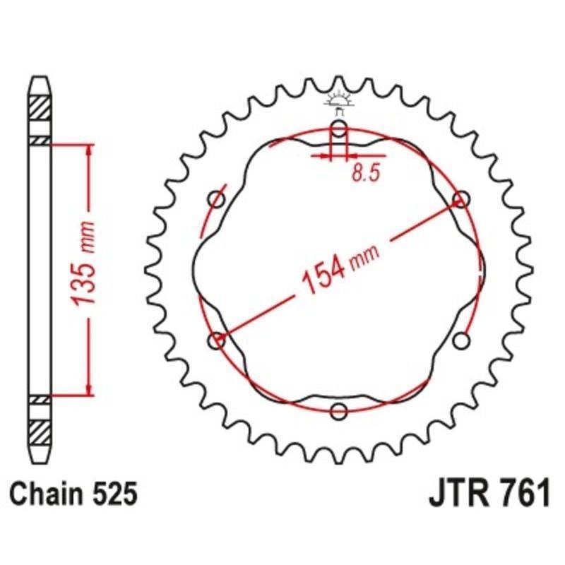 JT SPROCKETS JTR761.38 : Corona JT SPROCKETS acero estándar 761 - Paso 525
