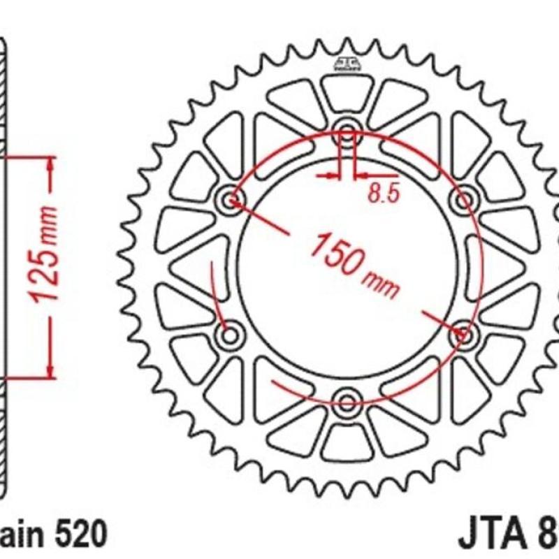 JT SPROCKETS JTA897.52BLK : Corona JT SPROCKETS Racelite aluminio negro 897 - 520