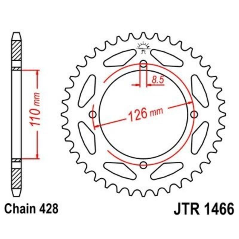 JT SPROCKETS JTR1466.44 : Corona JT 1466 de acero con 44 dientes