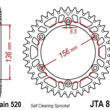 JT SPROCKETS JTA822.51BLK : Corona JT Aluminio negro JT 822 con 51 dientes