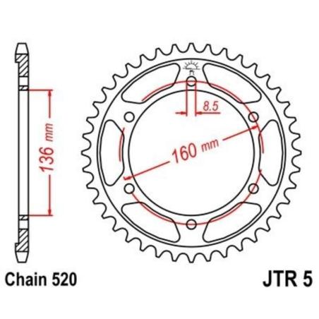 JT SPROCKETS JTR5.46 : Corona JT 5 de acero con 46 dientes
