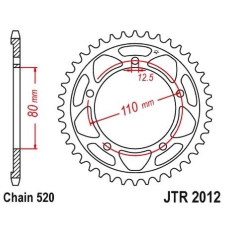 JT SPROCKETS JTR2012.42 : Corona JT 2012 de acero con 42 dientes