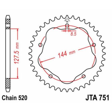 JT SPROCKETS JTR751.42 : Corona JT SPROCKETS acera estándar 751 - Paso 520