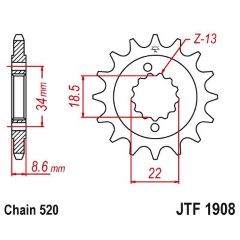 JT SPROCKETS JTF1908.15 : Piñón JT 1908 de acero con 15 dientes