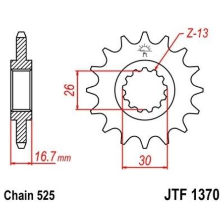 JT SPROCKETS JTF1370.16RB : Piñón con goma anti-ruido JT SPROCKETS acero 1370 - 525
