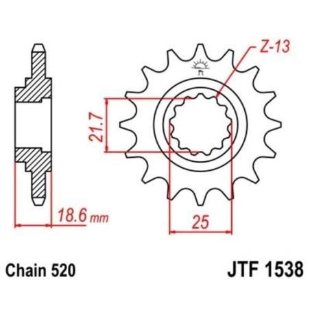 JT SPROCKETS JTF1538.15RB : Piñón con goma anti-ruido JT SPROCKETS acero 1538 - 520
