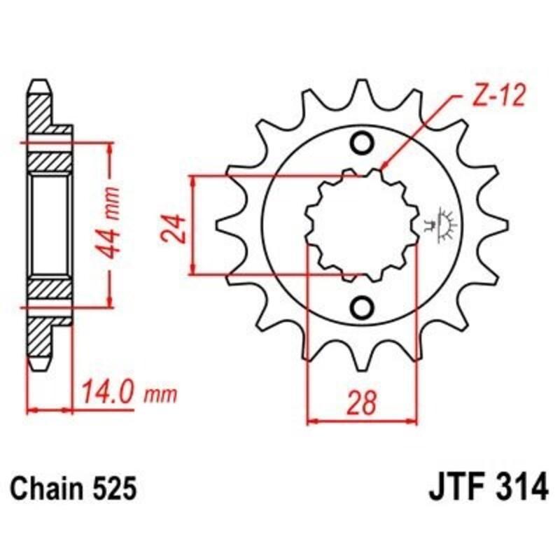 JT SPROCKETS JTF314.16RB : Piñón con goma anti-ruido JT SPROCKETS acero 314 - 525