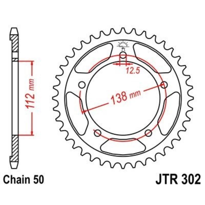 JT SPROCKETS JTR302.44ZBK : Corona JT 302 de zinc negro con 44 dientes