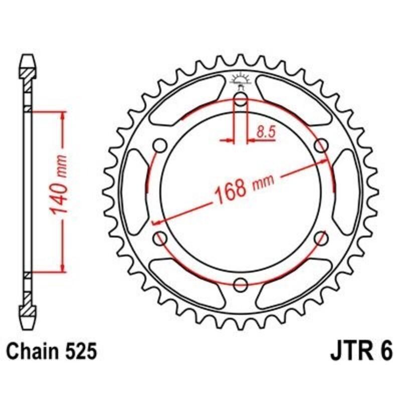 JT SPROCKETS JTR6.42ZBK : Corona JT 6 de zinc negro con 42 dientes