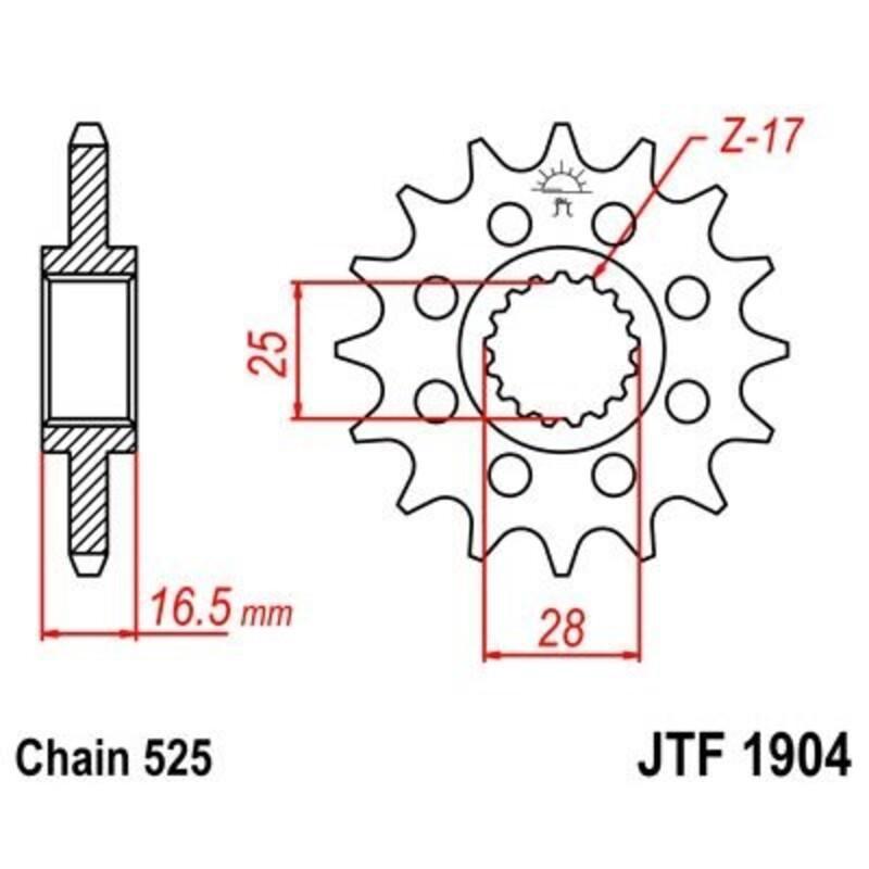 JT SPROCKETS JTF1904.16RB : Piñón con goma anti-ruido JT SPROCKETS acero 1904 - 525