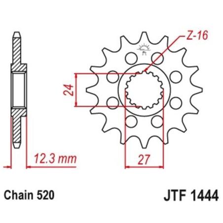 JT SPROCKETS JTF1444.16 : Piñón JT 1444 de acero con 16 dientes