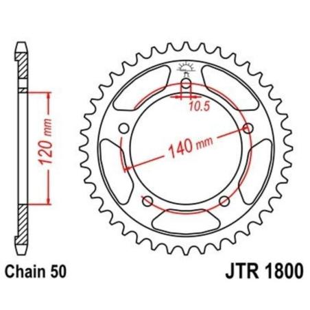 JT SPROCKETS JTR1800.44ZBK : Corona JT 1800 de zinc negro con 44 dientes