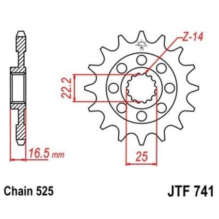 JT SPROCKETS JTF741.15RB : Piñón con goma anti-ruido JT SPROCKETS acero 741 - 525