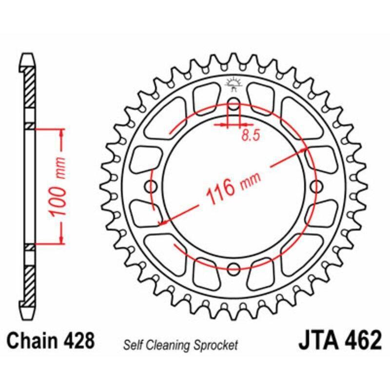 JT SPROCKETS JTA462.51BLK : Corona JT SPROCKETS aluminio negro Ultra-Light autolimpiable 462 - 428