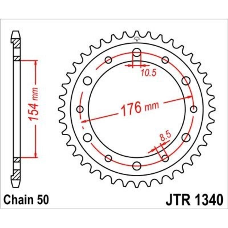 JT SPROCKETS JTR1340.44ZBK : Corona JT 1340 de zinc negro con 44 dientes