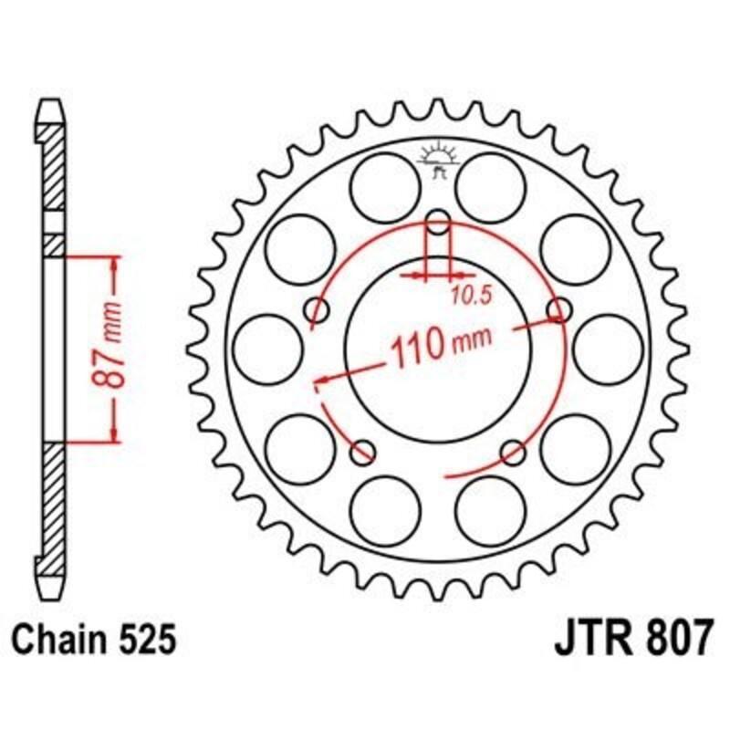 JT SPROCKETS JTR807.45ZBK : Corona JT 807 de zinc negro con 45 dientes
