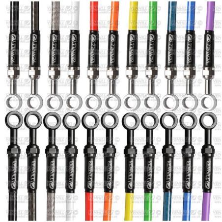 VENHILL  : Kit de latiguillos traseros Venhill Rojo/Cromo DUC9013R3